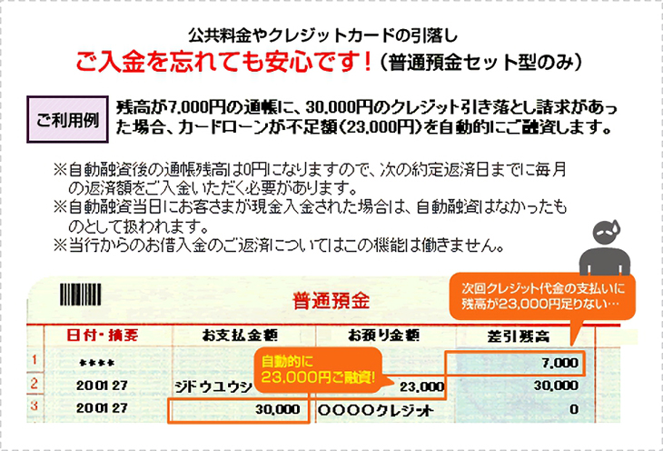 公共料金やクレジットカードの引き落とし、ご入金を忘れても安心です！